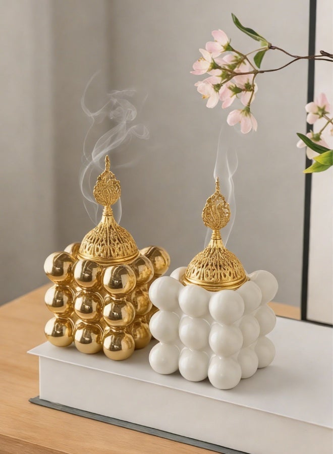 Gold Ceramic Cube Incense Burner, Handheld Incense Holder,Incense smoke oven, Elegant Home Decor for Living Room & Bedroom - Image 5